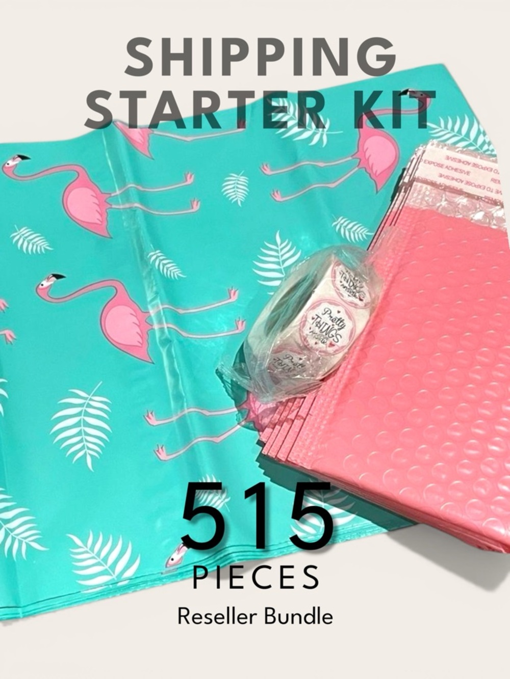 Reseller Shipping Bundle 515 pcs Polymailers Stickers Bags Pink Flamingo #23